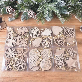 1 Коробка креативных полых рождественских снежинок, деревянных подвесок в виде ангела, украшений для Рождественской елки, рождественского украшения, подарка для детей