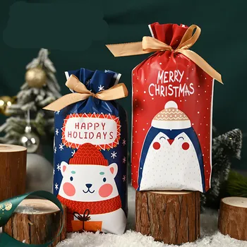 10шт. Подарочный пакет Санта-Клауса, пакет для конфет, пакет для хрустящей корочки, пакет на шнурке, Рождественские украшения для дома, подарки на Новый год 2024