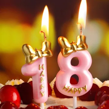 1шт 0-9 свеча на день рождения Милый бантик Количество свечей Декор для кексов Свечи на день рождения Принадлежности для свадебной вечеринки Декор торта