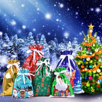 Подарочный пакет на шнурке, 5шт, Рождественские подарочные пакеты Санта-Клауса, подарки для вечеринки по случаю Дня рождения, хранение печенья и конфет, 2023 года, Новые принадлежности для вечеринок