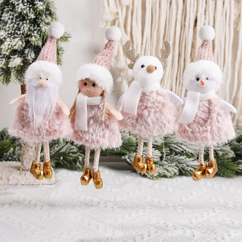 Рождественские Милые Плюшевые Куклы Украшения Санта Клаус Снеговик Лось Кулон Рождественская Елка Подвесное Украшение 2024 Новогодний Декор Детские Подарки