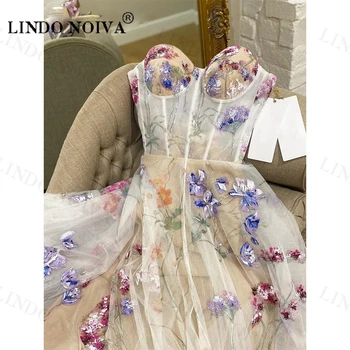 Свадебные платья с цветочным принтом LINDO NOIVA, свадебные платья в стиле милой невесты, пляжный халат, шлейф без спинки для женщин