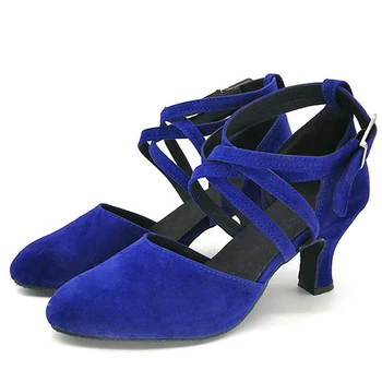 Новые женские туфли для латиноамериканских танцев национальный стандарт для танцев танго, танцевальные туфли с мягкой подошвой, туфли на шнуровке, замшевые синие танцевальные туфли