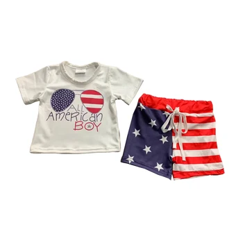 Летний комплект с коротким рукавом на День Независимости для малышей, Бутик детской одежды, Оптовая продажа, Солнцезащитные очки с принтом