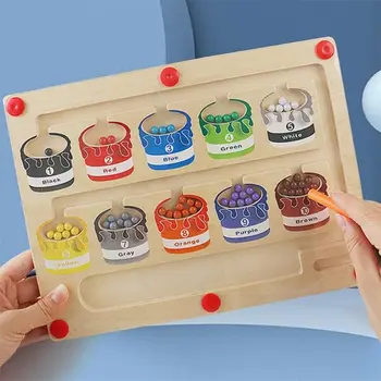 Магнитный лабиринт с цветами и цифрами, деревянная доска для подсчета, игры на подбор, развивающие игрушки для детей 3, 4, 5 лет
