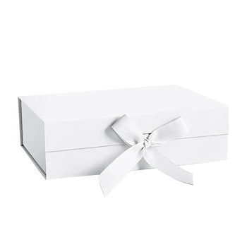 Подарочная коробка с крышкой, подарочная коробка с бантом, Магнитная прямоугольная подарочная коробка, декоративная коробка для упаковки подарков на день рождения (белая)