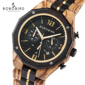 BOBO BIRD 2023 Роскошные деревянные мужские часы с 3 вспомогательными циферблатами, хронографом, поддержкой настройки, прямая доставка