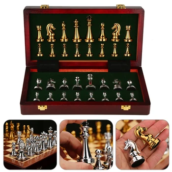 Шахматный набор с деревянной шахматной доской, металлическими шахматными фигурами международного класса, семейная настольная игра, игрушки, украшение помещения для взрослых, подарки для детей