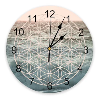 Настенные часы Mandala Flower Of Life Большие современные кухонные обеденные круглые настенные часы для спальни Бесшумные подвесные часы