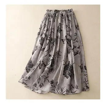 Летняя новинка 2023 года в литературном стиле, модная юбка-полукомбинезон со свободным принтом трапециевидной формы