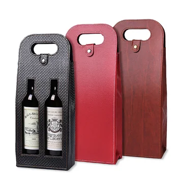 Роскошные сумки для модных винных бутылок из искусственной кожи, удобные сумки для многоразовой классической упаковки для одинарных / двойных винных бутылок, сумка для переноски