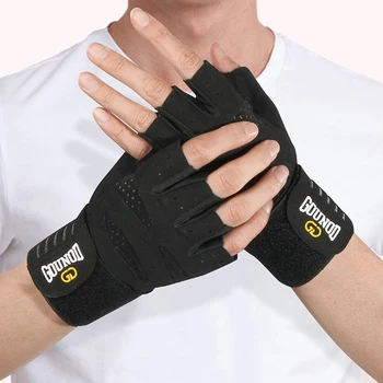 Мужские перчатки для тяжелой атлетики, тренажерного зала, бодибилдинга, перчатки для тренировок на полпальца, дышащие перчатки без пальцев для тренировок / упражнений /фитнеса