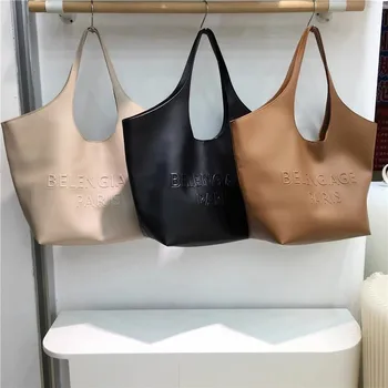 Женская сумка-тоут из мягкой искусственной кожи, сумка через плечо, Большая вместительная сумка с надписью, роскошная дизайнерская сумка, повседневная сумка-тоут.