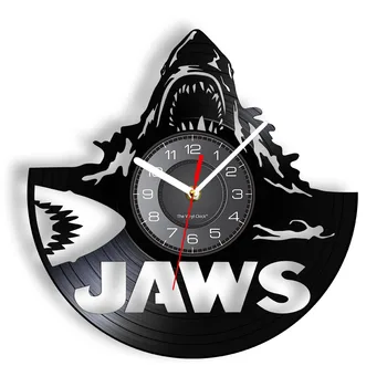 Настенные часы со Страшной Акулой, сделанные из настоящей виниловой пластинки, огромные морские животные-саркофаги, ретро-пластинки, настенные часы, Крутое черное Подвесное украшение