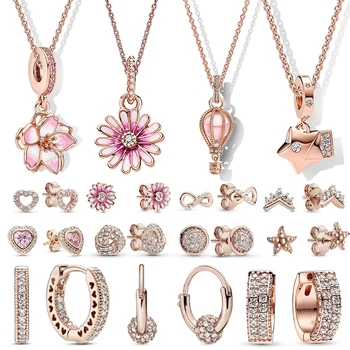 Комплект ювелирных изделий из ожерелья и сережек из розового золота Роскошный Элегантный женский оригинальный подарок к празднику, фирменный хит продаж, новинка оптом