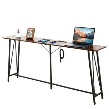 Консольный столик 70,9 дюйма, промышленный диванный столик с 3 розетками и 2 USB-портами