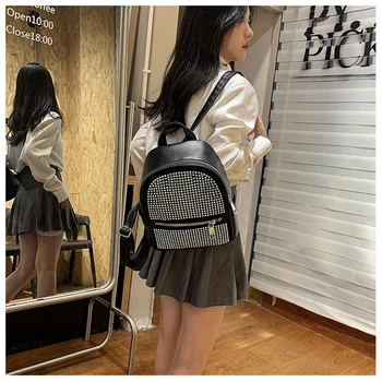 Женская сумка через плечо со стразами, модный тренд, текстурный рюкзак, сверлящий школьный рюкзак большой емкости, дорожная сумка для студентов и подростков.