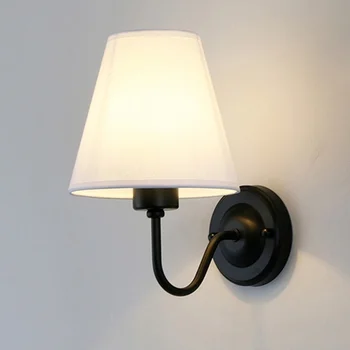 Настенный светильник в стиле ретро E27, белый тканевый абажур, прикроватная лампа для спальни, украшение гостиной, настенный светильник
