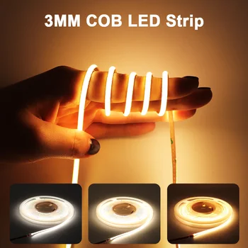 3 мм ультратонкий брелок COB LED Strip Light 12V Super Fine Linear Flexible LED Bar Ribbon Лента для декора комнаты Светильники Ночник для дома