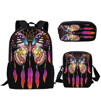 3 шт./компл. Школьная сумка с бабочкой-ловцом снов для девочек и мальчиков, модная школьная сумка, студенческий рюкзак с сумкой для ланча, сумка для карандашей