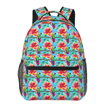 Рюкзак Tropical Parrot С цветочным принтом Подростковые рюкзаки из полиэстера на открытом воздухе с забавным принтом Школьных сумок Рюкзак