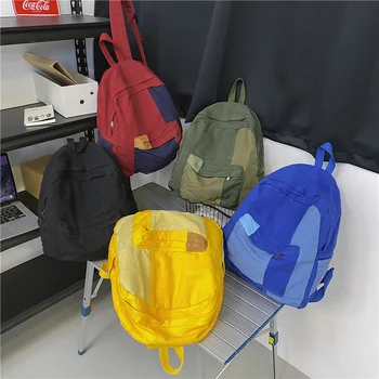Модный холщовый женский рюкзак контрастного цвета, школьная сумка для девочек, дорожные рюкзаки большой емкости, повседневные студенческие сумки для книг