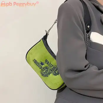 Малый цепи сумка хобо сумка в стиле ретро девушки женщины кошелек подмышками мешки мягкая Винтажная сумка PU кожаный зеленый женский клатч