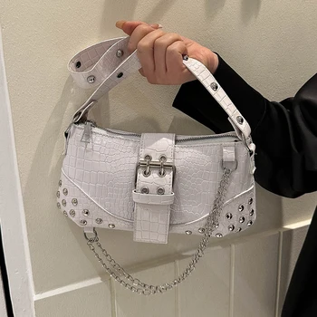 Женская модная сумка для подмышек, сумка в готическом панковском стиле, модная сумочка для девочек в стиле Рок, цепочка с заклепками Y2K для путешествий, ежедневного отпуска.