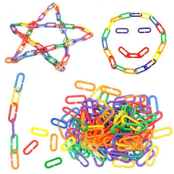 100ШТ Детских геометрических цепочек с пряжкой, Строительные блоки, Развивающие игрушки, Радужная цепочка с C-образным зажимом, детские обучающие игрушки