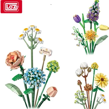 Набор строительных блоков для букета цветов LOZ, набор игрушек из цветочных блоков 