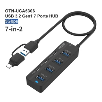 Концентратор USB C, 7-портовый USB-концентратор, адаптер USB C к USB C, USB-разветвитель, 4 порта USB3.0