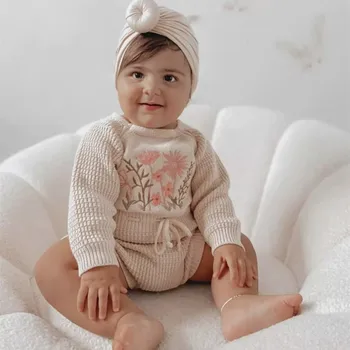 Вязаная детская одежда, осенне-зимний комбинезон для новорожденных девочек, одежда с вышивкой, детский свитер, комбинезон, боди, комбинезон для малышей