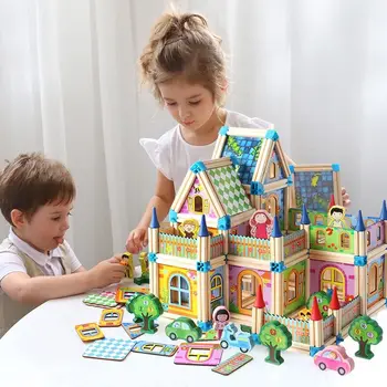 Блоки для дома 128/268ШТ. Кирпичная игрушка для домашней архитектуры, Деревянное здание виллы, Игрушки 