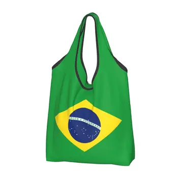 Сумка для покупок с продуктами под флагом Бразилии, симпатичная сумка для покупок, большая вместительная портативная сумка
