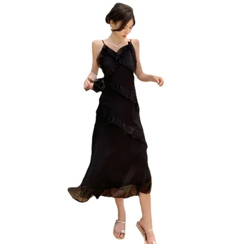Женское платье-комбинация с оборками, новое летнее облегающее платье для морского курорта во французском стиле