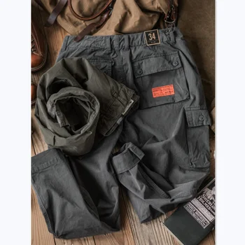 Комбинезон AMEKAJI с несколькими карманами, Выстиранный из старых, Свободные промышленные повседневные брюки, Походные спортивные брюки-карго