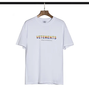 Летняя модная хлопковая мужская футболка Vetements с коротким рукавом, цветными буквами, Белая женская футболка оверсайз