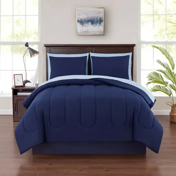 Mainstays Темно-синяя кровать из 7 предметов в комплекте с одеялом и простынями, King