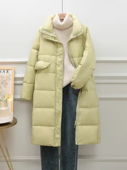 Зимняя женская длинная пуховая куртка большого размера с капюшоном, Женские парки 2023, Новая мода, Теплое пальто из 90% белого утиного пуха, пальто