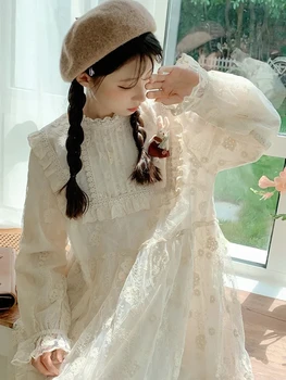 Япония, Стильмори, женское кружевное сетчатое платье Fairycore для девочек, свободная талия, пышное платье для кукол-принцесс с длинными рукавами для женщин