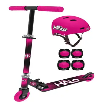 Комбинированный скутер из 6 предметов - Розовый - В том числе 1 Рядный скутер Премиум-класса, 1 мультиспортивный шлем с регулируемым размером, 2 налокотника, 2 наколенника.