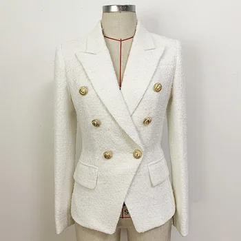 Новое поступление, осенне-зимняя модная дизайнерская куртка, Женский Винтажный высококачественный двубортный блейзер из смесового твида, Женская верхняя одежда