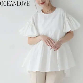 OCEANLOVE 4 Цвета Женские Блузки Однотонные Летние С рукавом-бабочкой В Японском стиле Простые Blusas Mujer Элегантные Свободные Повседневные рубашки