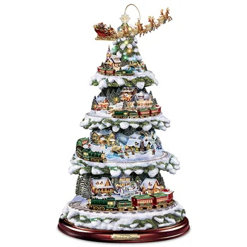 Рождественская елка, вращающаяся скульптура, украшения для поездов, наклейки для окон, рождественские украшения, зимние украшения для дома