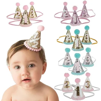 Украшение для вечеринки в честь 1-го дня рождения, детские шапочки с короной на день рождения, украшения для вечеринок для новорожденных, реквизит для съемок, шляпа принцессы в короне для девочек