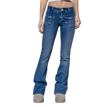 Высокие однотонные брюки, Цветные джинсы, Женские джинсы с двумя карманами, Тонкие эластичные женские джинсы на пуговицах