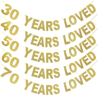 Блестящее золото 30 40 50 60 70 лет Любимый баннер, бумажная гирлянда, украшения для вечеринки по случаю Дня рождения, принадлежности для вечеринки по случаю годовщины для взрослых