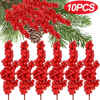 Рождественские красные ягоды, ветка искусственных ягод, имитация цветочного декора, гирлянда для украшения рождественской елки, подарок на Новый Год