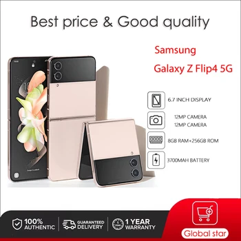 Оригинальный Samsung Galaxy Z Flip4 5G Flip 4 Разблокированный Восьмиядерный Смартфон Snapdragon 8GB + 256GB с 6,7-дюймовым экраном со сложенными отпечатками пальцев
