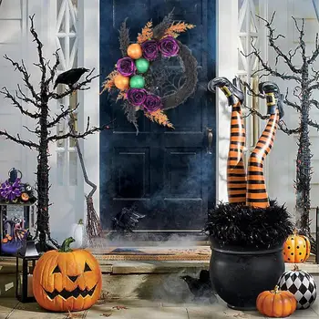 Венок для подвешивания на дверь Хэллоуина, декор для Хэллоуина, жуткие венки для Хэллоуина, привлекательный декор входной двери с искусственными элементами для праздничного